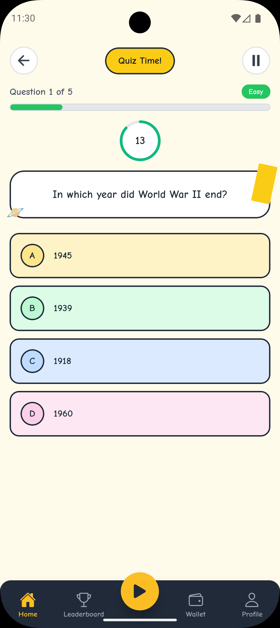 Uncle App quiz play screen